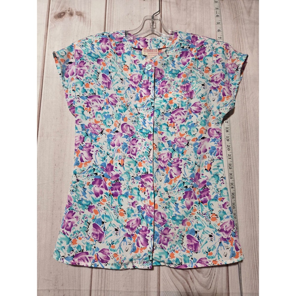 Tess Paris Milano Women's Floral‎ Print Button Front Blouse Grandma Size 4